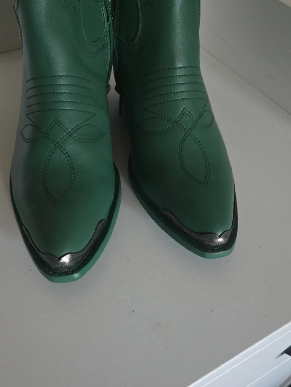 Steve Madden Green Faux-Leather Western Ankle Boots